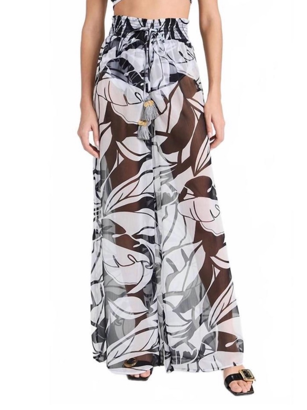 RAMY BROOK Women’s Black & White Sheer Floral Swim Cover-Up Pants size XS